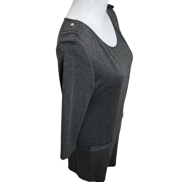 Sandro Scoop Neck Sheath Dress Women’s Size 8 Gray Mini Back Zip Pockets - Picture 6 of 13